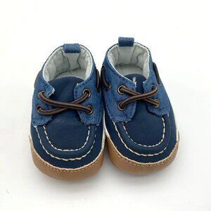 Baby Boy Carters Blue Chambray Boat Crib Shoes Newborn Elastic Laces